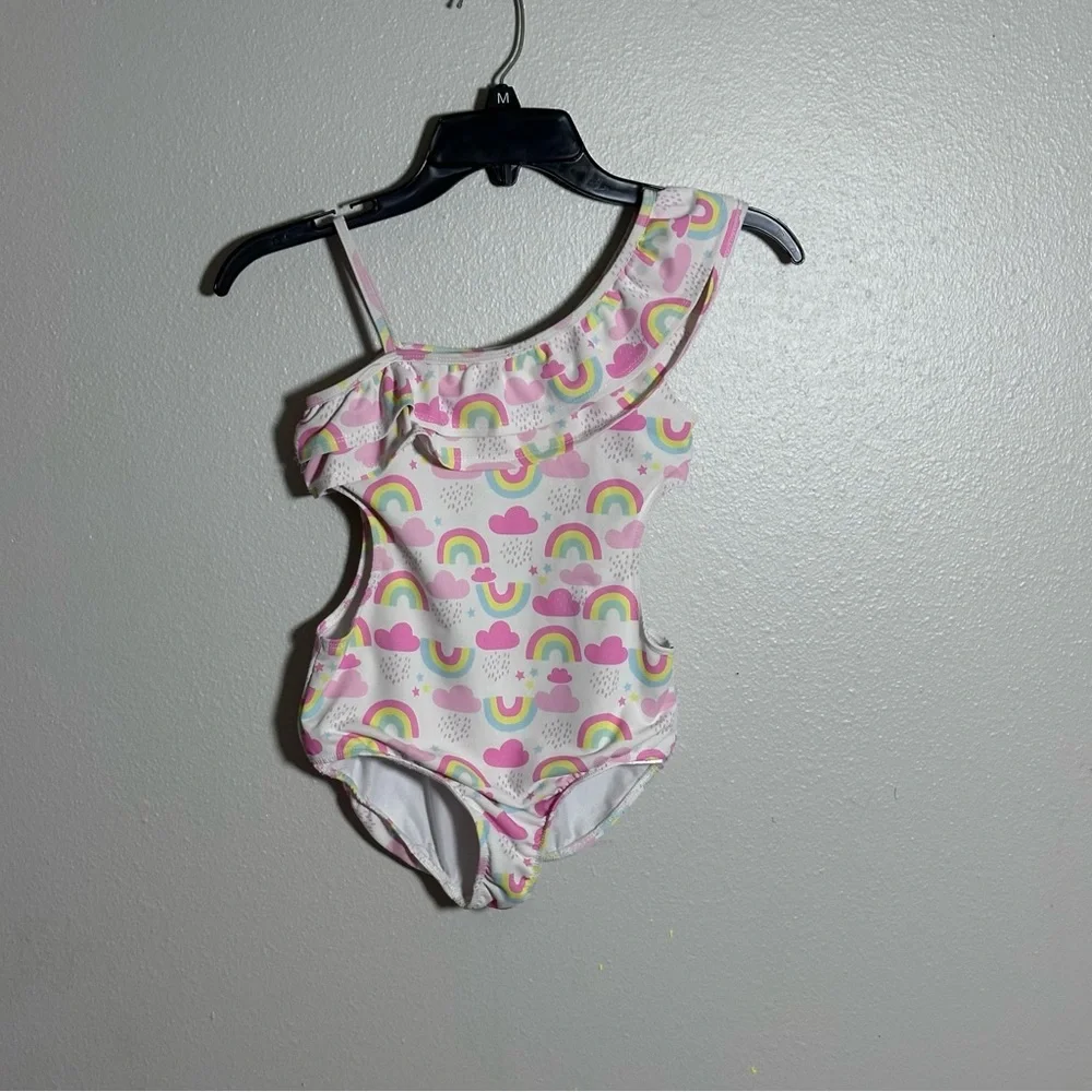 Young Hearts Kids Girl Pink One-Shoulder Swimsuit Rainbow Print size‎ 10